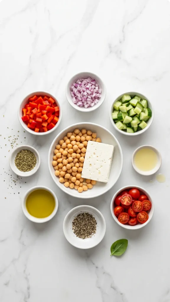 Mediterraner Kichererbsen-Salat mit Feta für das perfekte Meal Prep