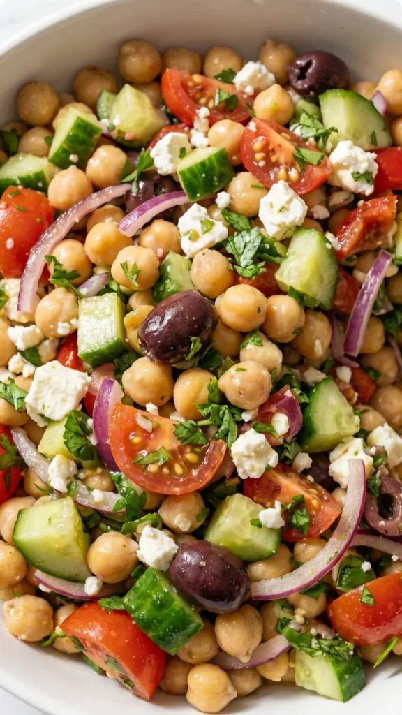 Mediterraner Kichererbsen-Salat mit Feta für das perfekte Meal Prep