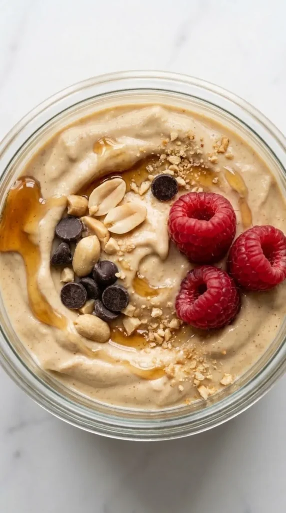 Nahaufnahme von Peanut Butter Yogurt Bowls & Pots — cremige Textur mit knackigen Nüssen