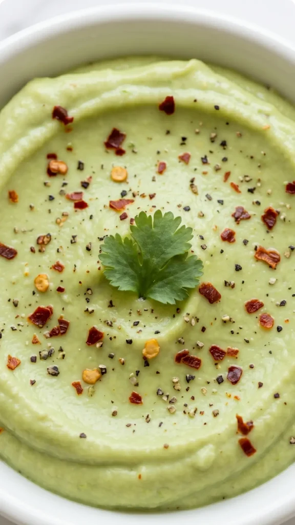 Nahaufnahme von feine Avocado Creme — samtig feine, cremig geschlagene Avocado-Struktur