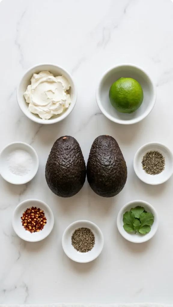 Zutaten für feine Avocado Creme: reife Avocados, Vollfett-Frischkäse