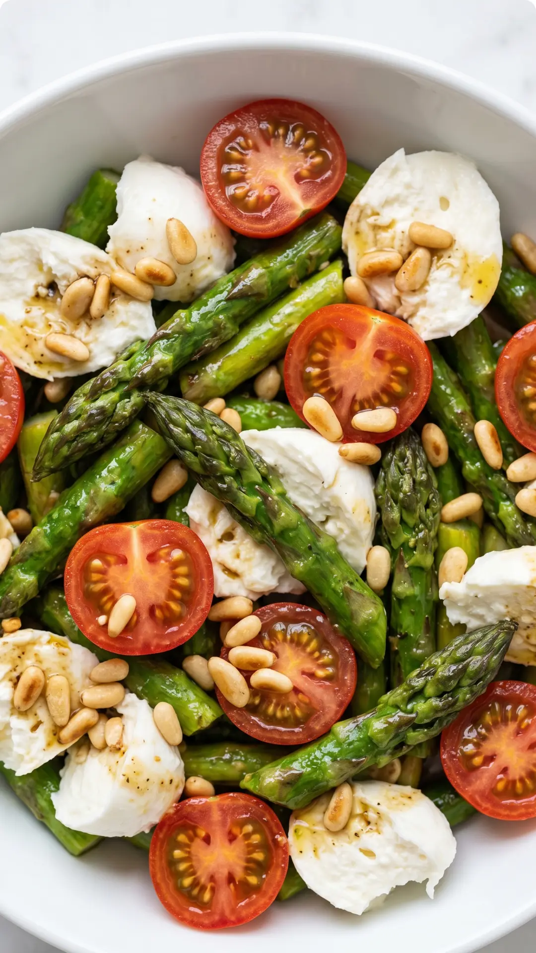 Keto Grüner Spargel Salat mit Tomaten und cremigem Mozzarella (3)