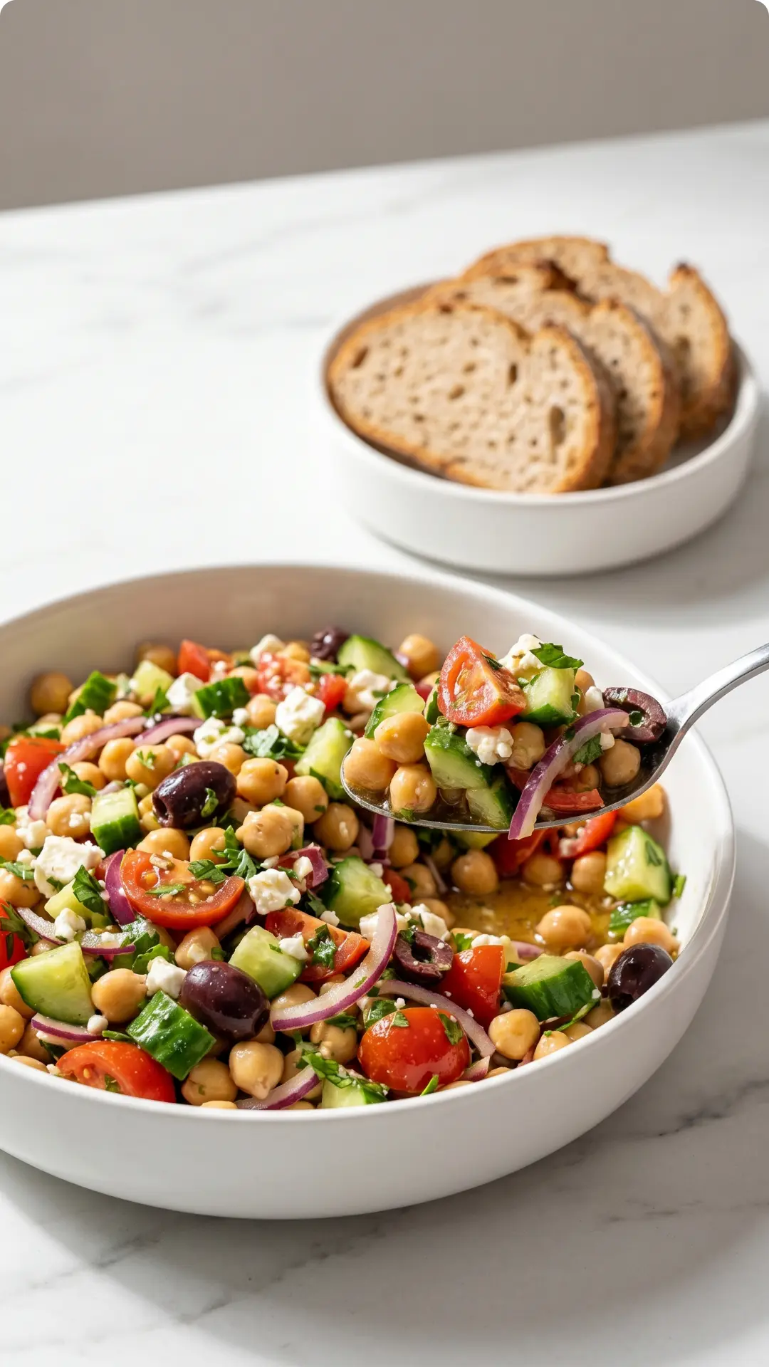 Mediterraner Kichererbsen-Salat mit Feta für das perfekte Meal Prep