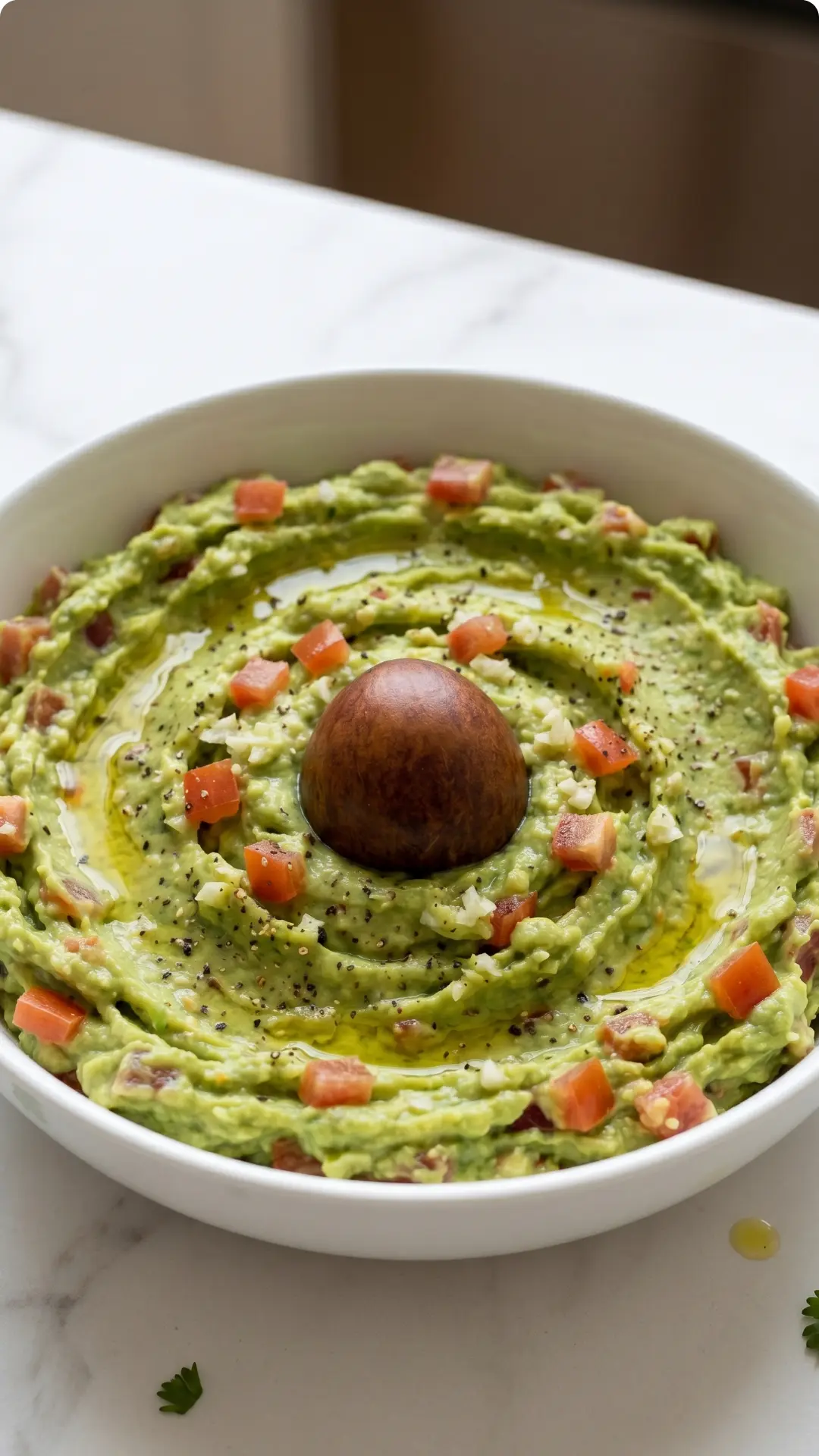 1a Guacamole-Dip serviert mit Low-Carb Cracker — servierfertiger ketogener Party-Snack