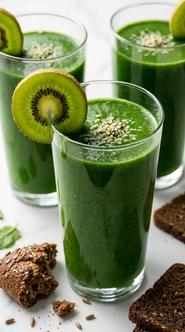 Grüner Smoothie mit Kokoswasser kohlenhydratarm — cremiger grüner Drink im hohen Glas