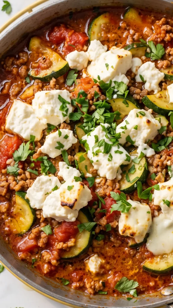Nahaufnahme von Zucchini-Salat — Detailansicht der glänzenden gelben und grünen Zucchiniringe mit feinen Kräutern.