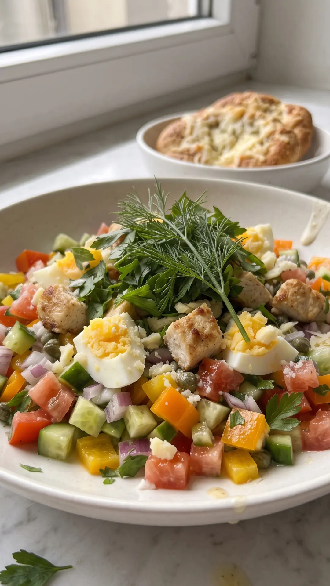 Keto Caesar salat mit Hähnchen und Ei: Low-Carb-Klassiker