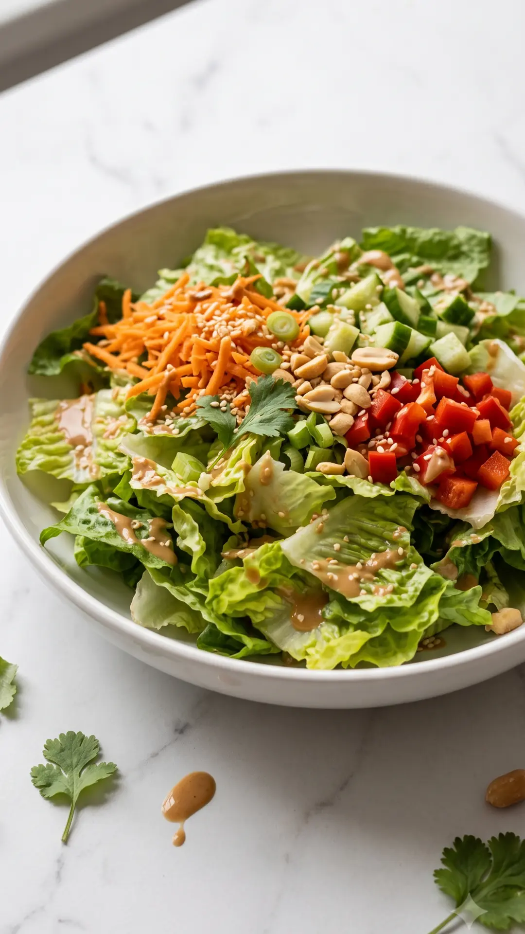 Erdnuss-Knusper-Salat Low-Carb — knackiger Salat mit erdnussigem Dressing