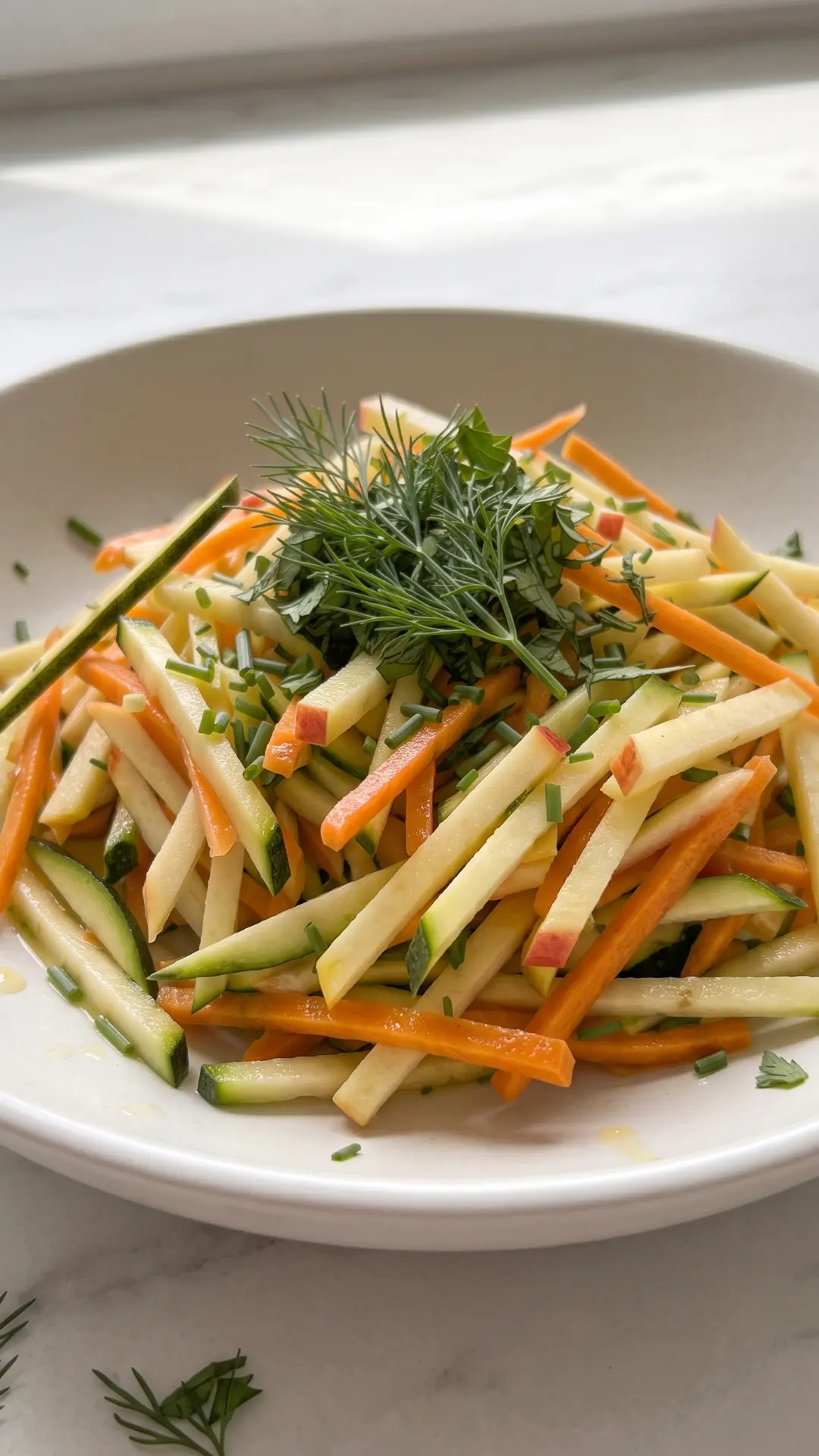 Erfrischender Zucchini-Salat mit Karotte und Apfel