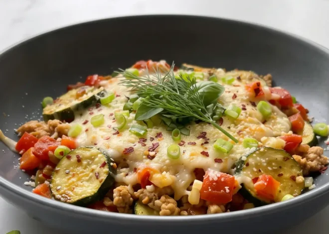 Herzhafter Zucchini-Auflauf mit Hähnchenhackfleisch