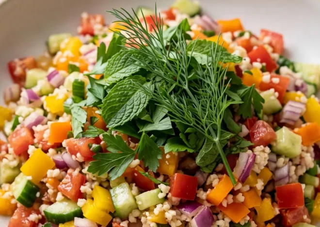 Schneller Keto Blumenkohl-Couscous Salat mit Gemüse
