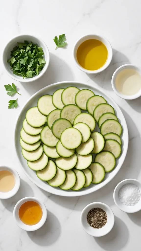 Zutaten für Einfachen Keto Zucchinisalat: Zucchini und glatte Petersilie