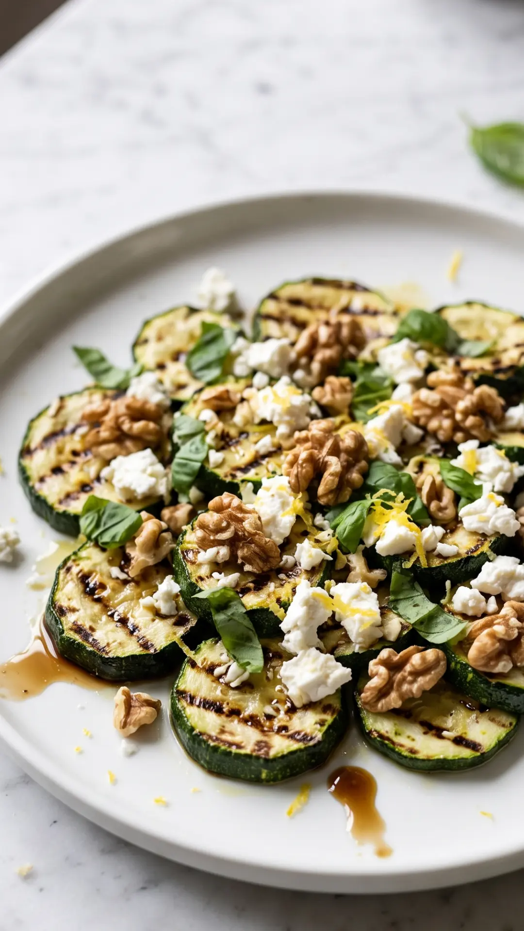 Gegrillter Keto Zucchinisalat mit Feta und Walnüssen