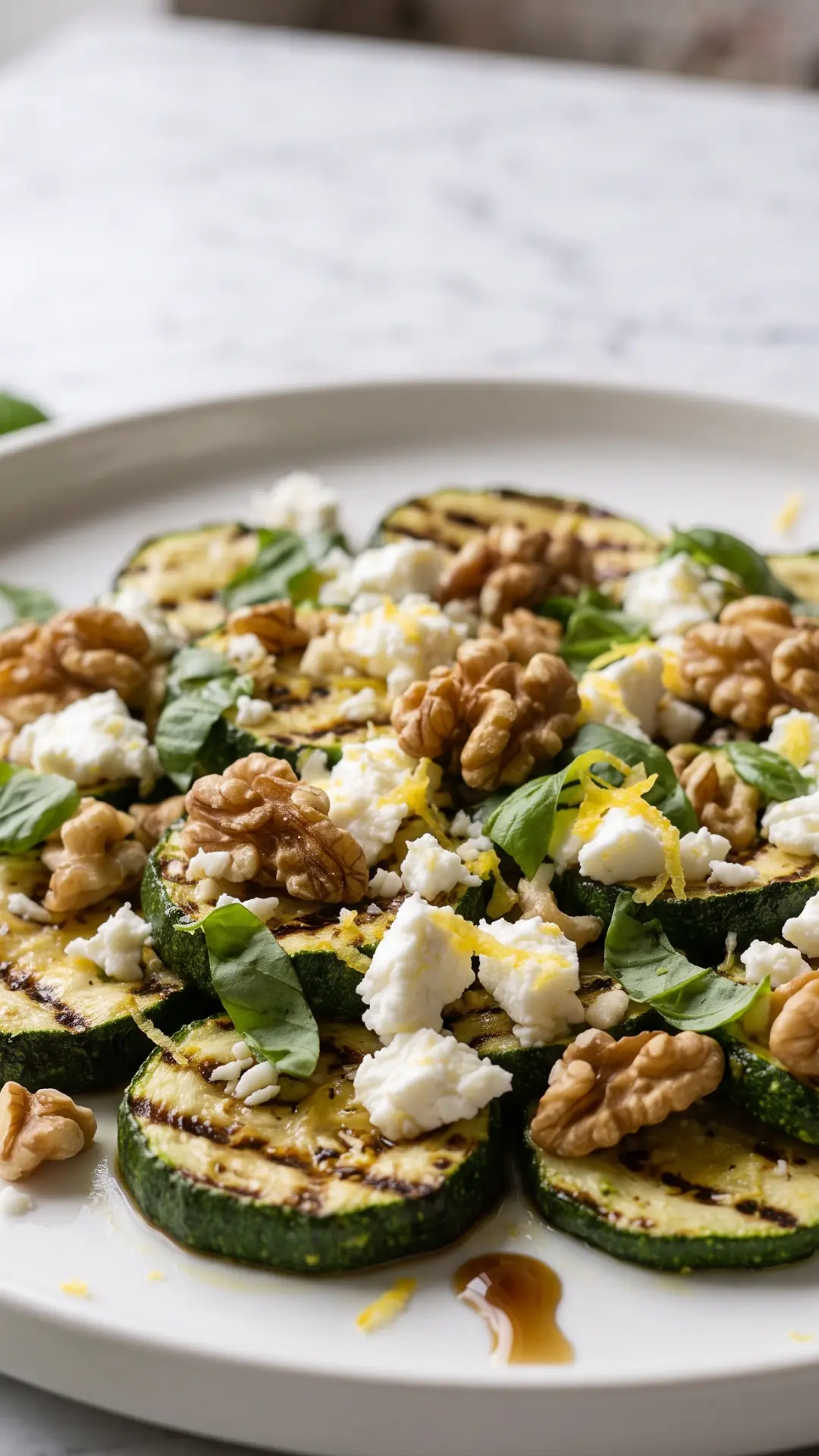 Gegrillter Keto Zucchinisalat mit Feta und Walnüssen — warmes Low-Carb Gericht