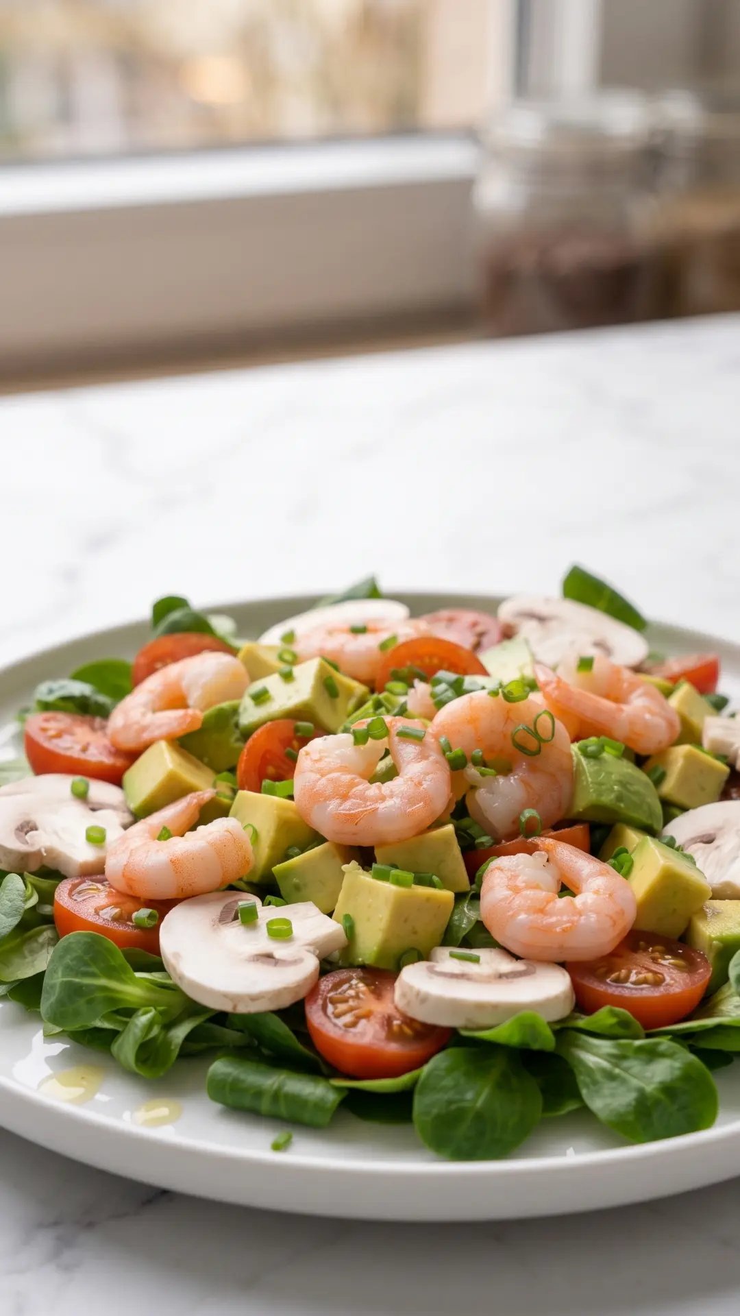 Keto Avocado-Garnelen-Salat mit Champignons — feiner Low-Carb Meeresfrüchte-Salat