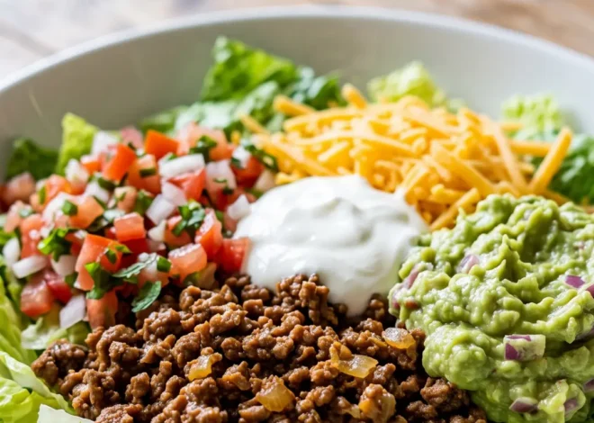 Keto Taco Salad mit Hackfleisch, Guacamole & Salsa