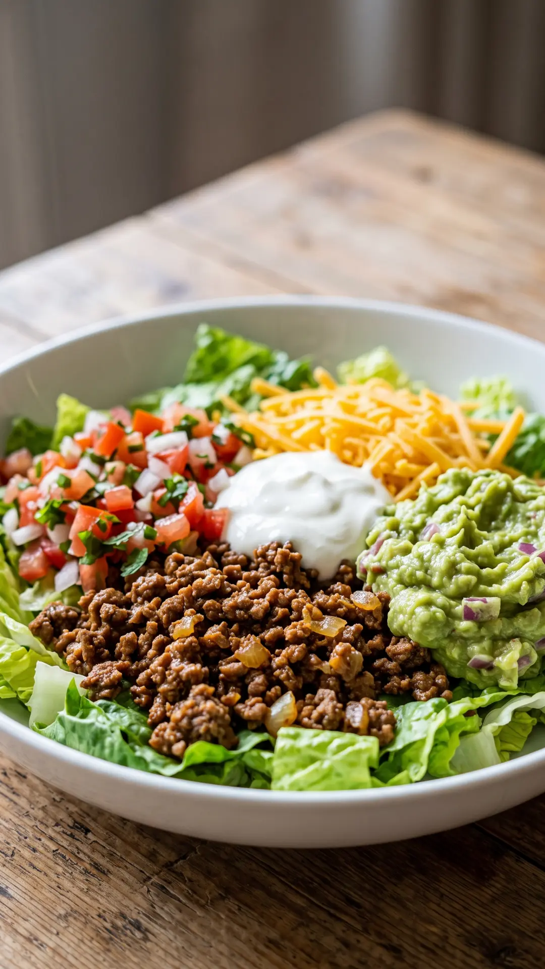 Keto Taco Salad mit Hackfleisch, Guacamole & Salsa