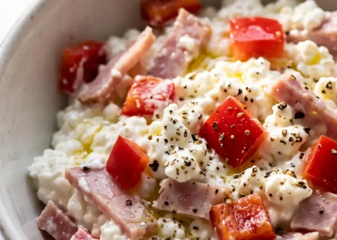 Schneller Low-Carb Hüttenkäse Salat mit Kochschinken