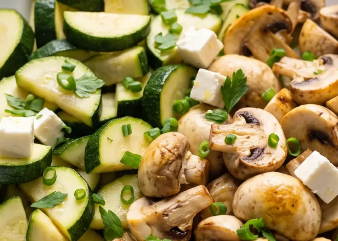 Warmer Keto Zucchini-Champignon-Salat mit Feta