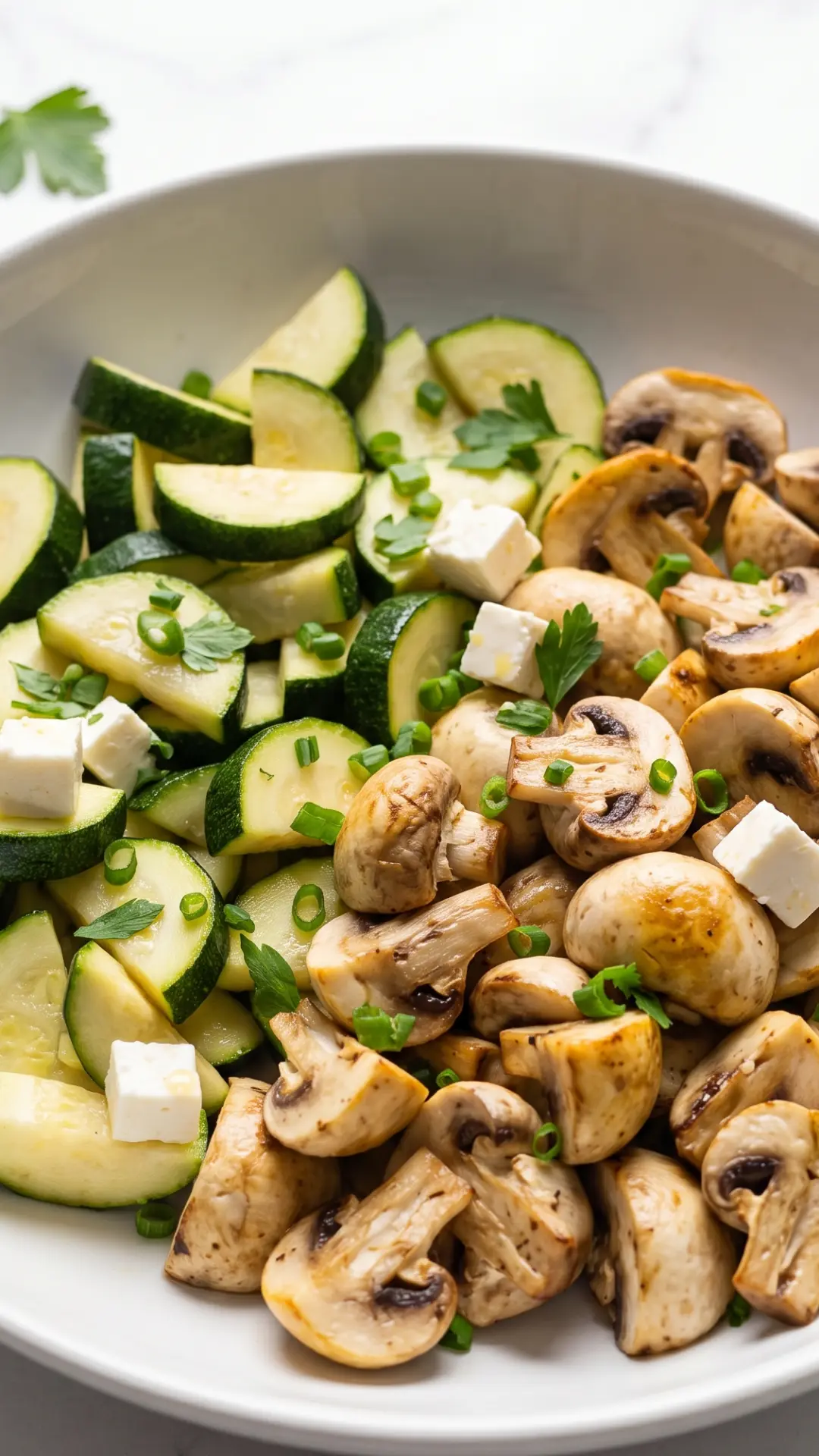 Warmer Keto Zucchini-Champignon-Salat mit Feta