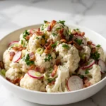 Cremiger Blumenkohlsalat Low-Carb Keto kohlenhydratarm — frisches Gemüse und Speck