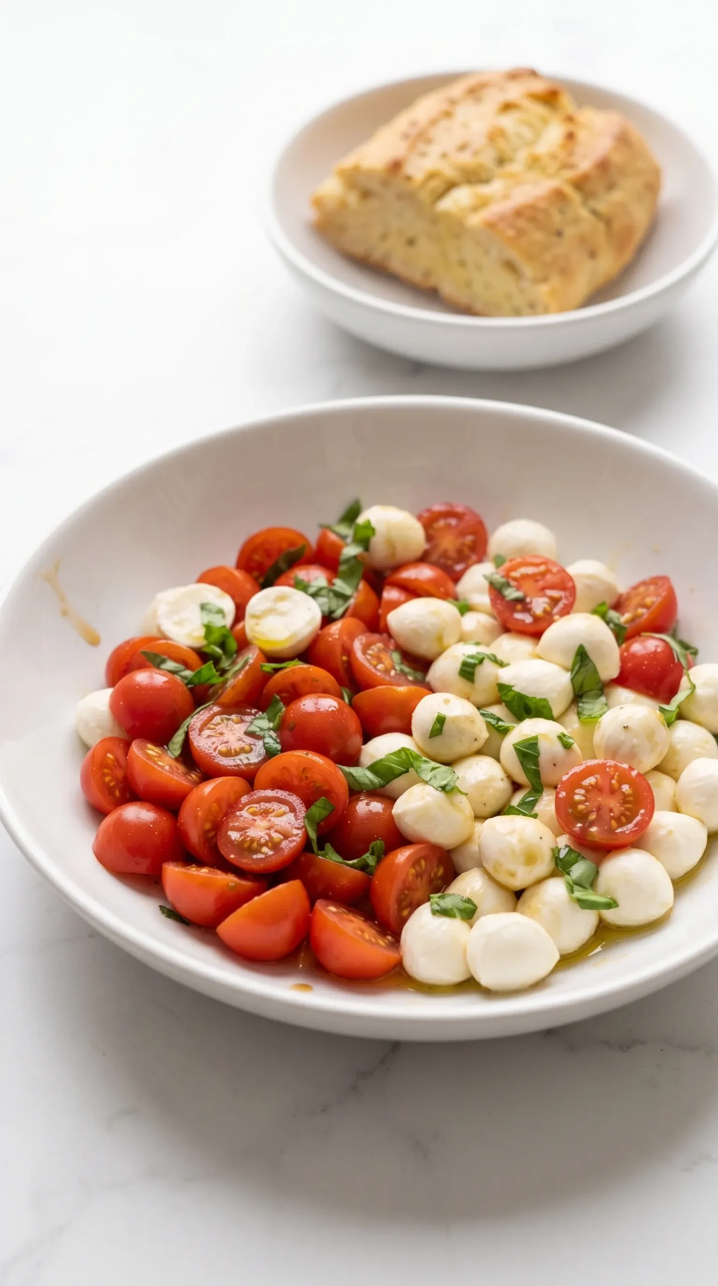 Tomate-Mozzarella-Salat serviert mit Keto-Knoblauchbrot — italienischer Low-Carb Klassiker