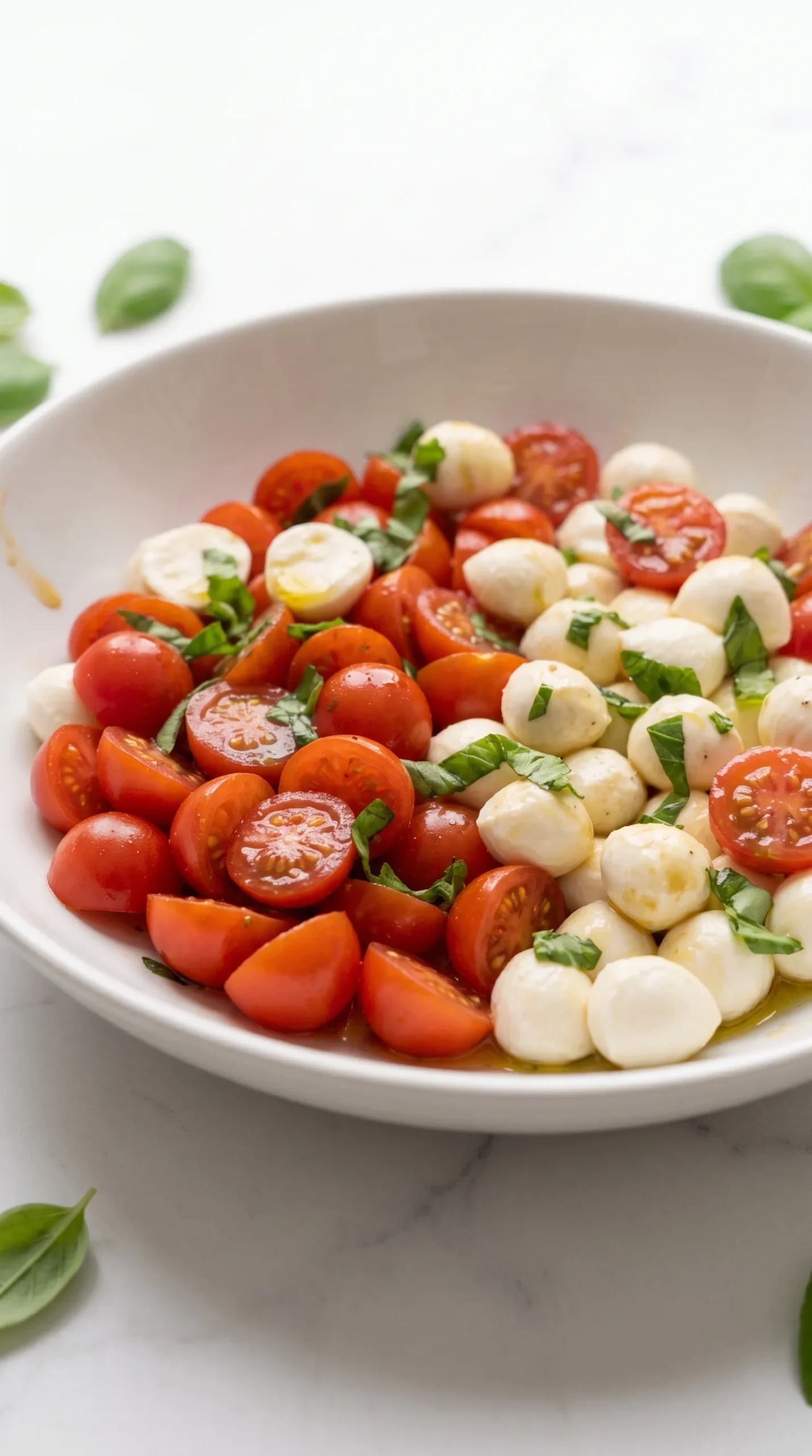 Tomate-Mozzarella-Salat kohlenhydratarm — klassischer Caprese-Salat mit Basilikum