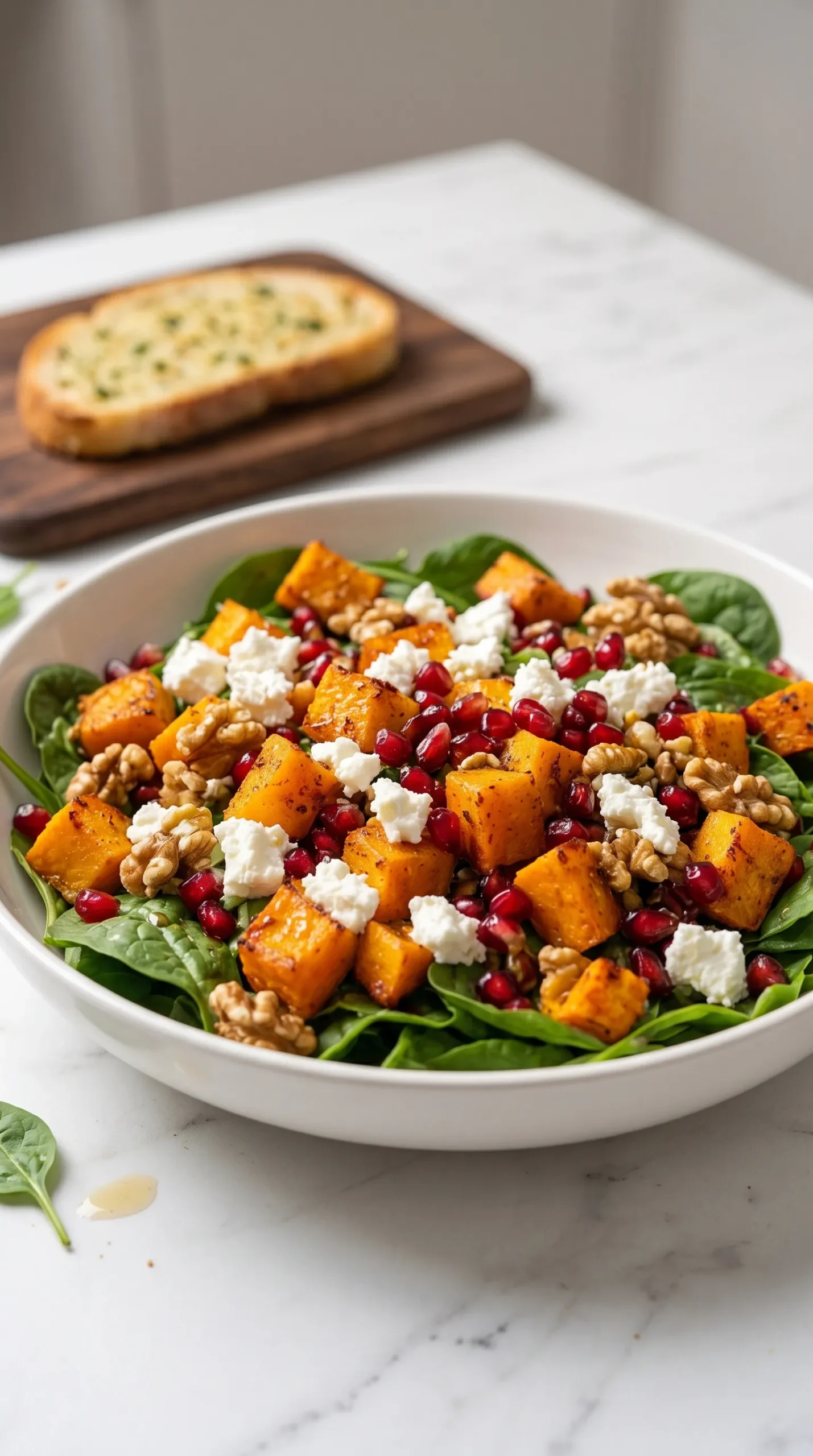 Kürbissalat mit Hokkaido und Feta — herbstlicher Salat mit Granatapfel