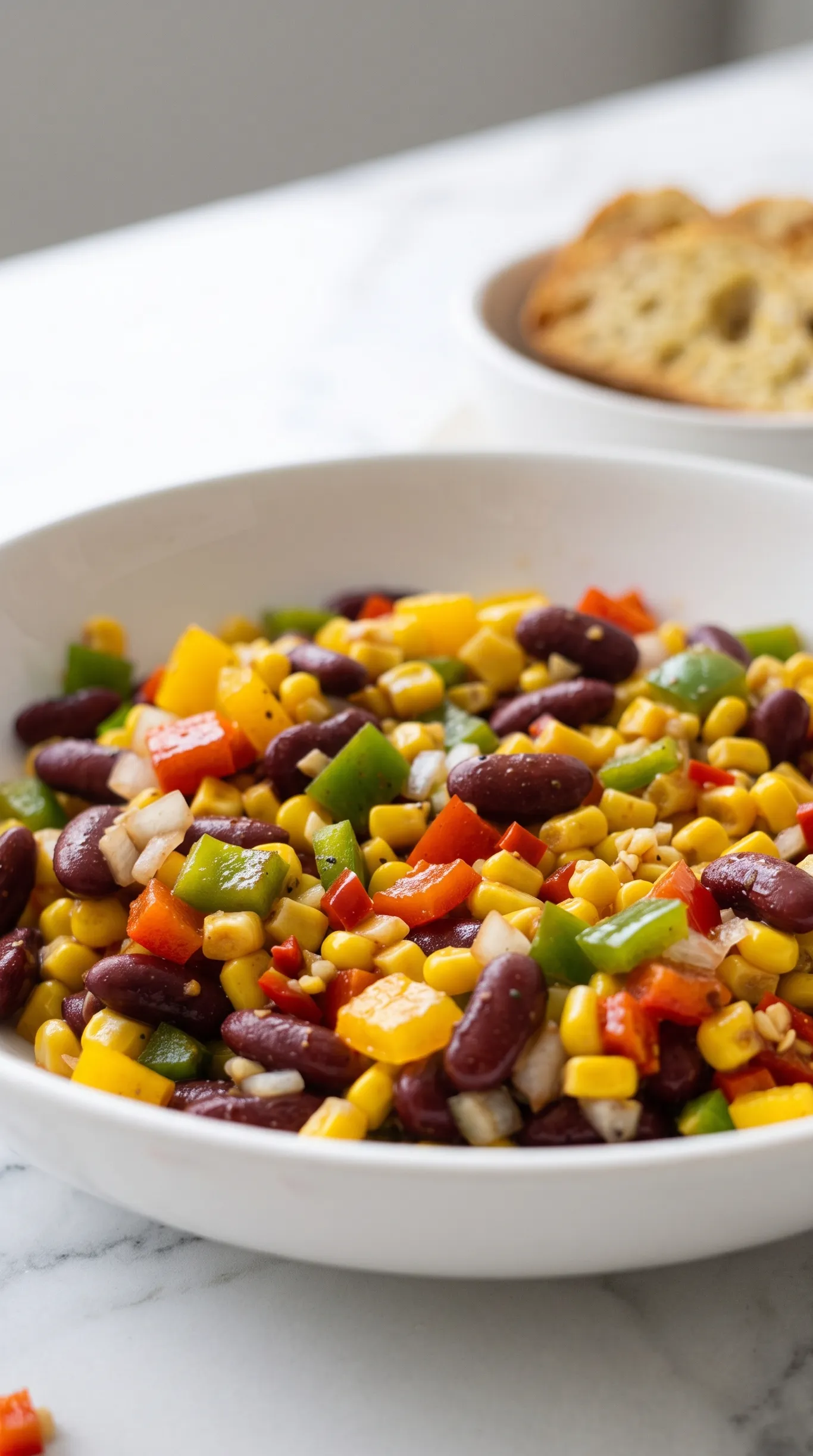 Bohnen-Mais-Salat Low-Carb — bunter Party-Salat mit Paprika und Ketchup