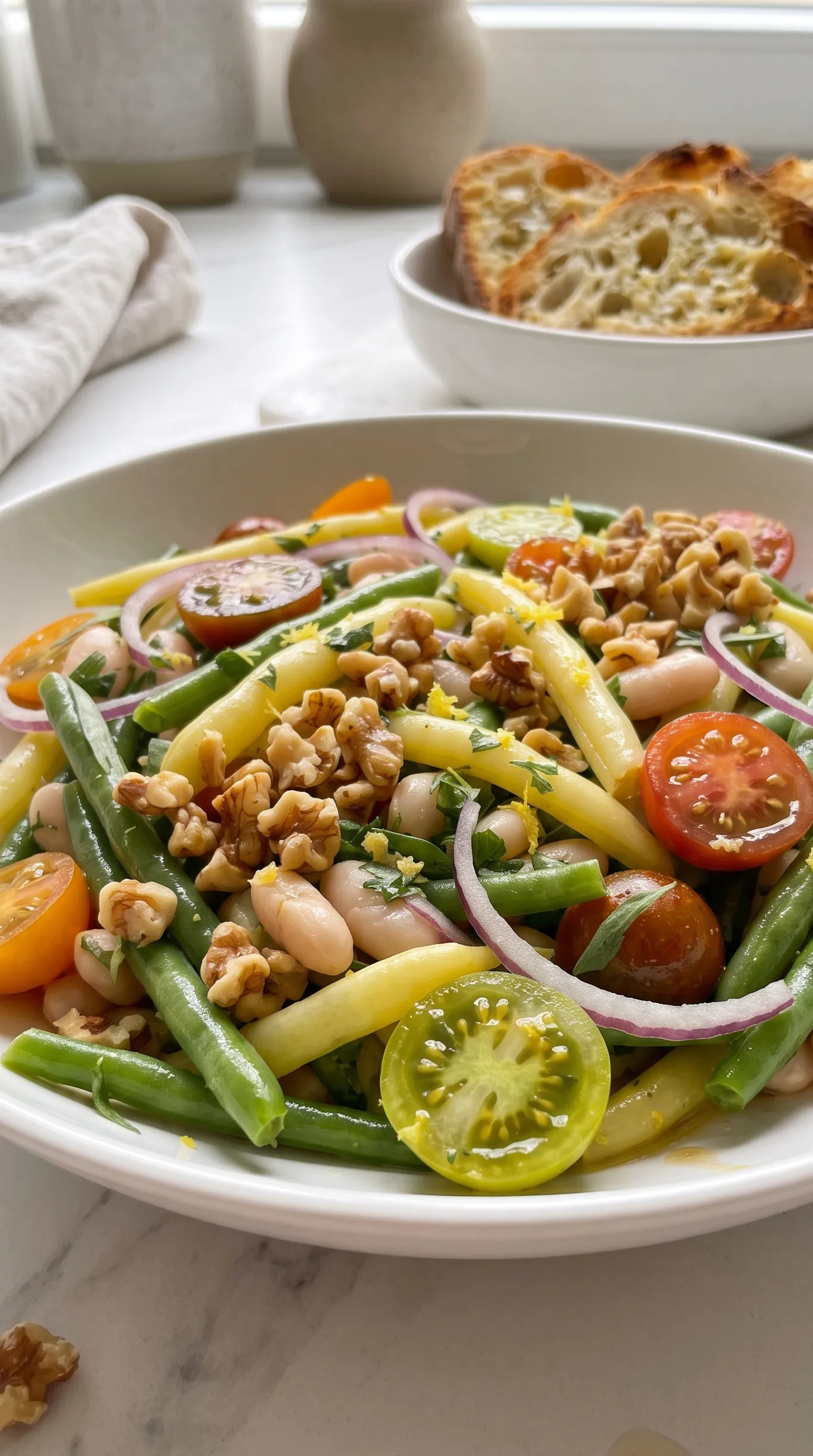 Bunter Bohnensalat mit Estragon kohlenhydratarm — frischer Bohnensalat mit Tomaten