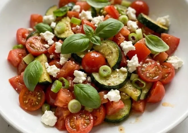 Frischer Keto Tomaten-Zucchini-Salat mit Feta